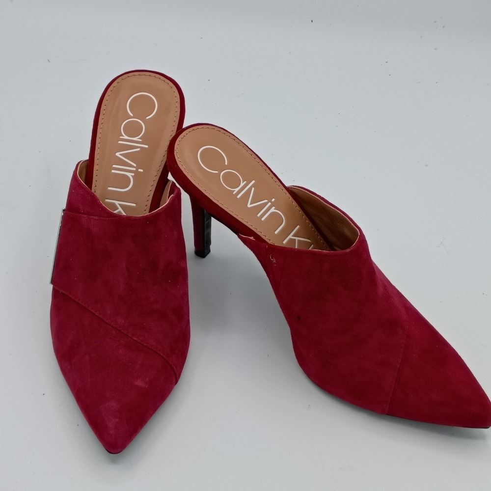 Calvin Klein Womens Grecia Burgundy Suede Heel Mule 6 Pointed Toe
